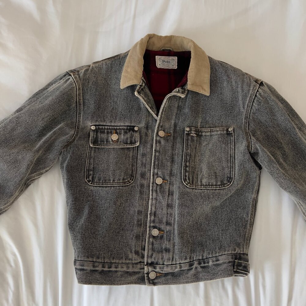 Vintage 1990 Polo Ralph Lauren Flannel Lined Denim Trucker Jacket - Picture 9 of 14